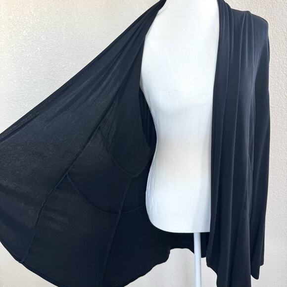 Chicos Travelers Size 3 Solid Black Open Front Drape Waterfall Cardigan Long Slv - Picture 2 of 14